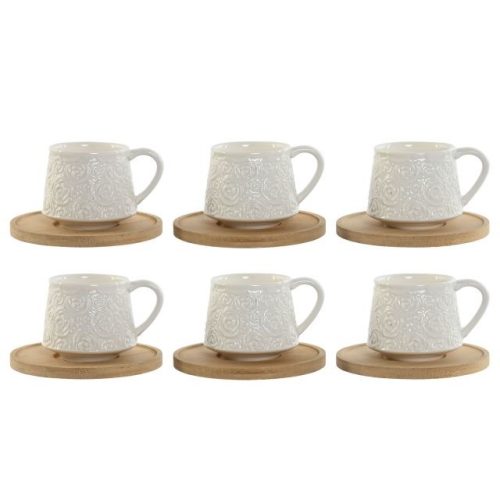 Kávés szett 90 ml porcelán, bambusz 10,5x10,5x0,8 cm fehér S/6