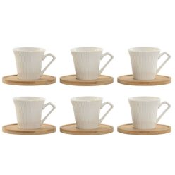   Kávés szett 90 ml porcelán, bambusz 10,5x10,5x0,8 cm fehér S/6