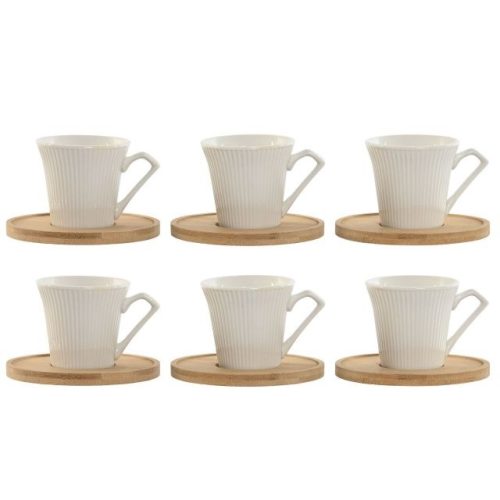 Kávés szett 90 ml porcelán, bambusz 10,5x10,5x0,8 cm fehér S/6