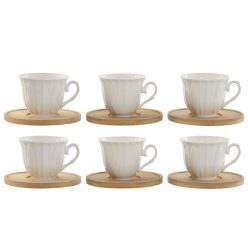   Kávés szett 90 ml porcelán, bambusz 8,3x6,8x5,5 cm fehér S/6