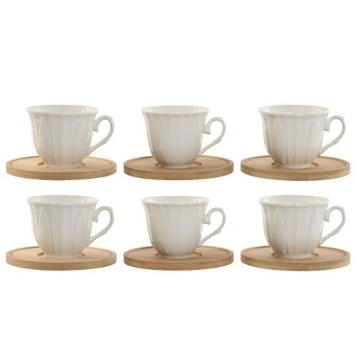 Kávés szett 90 ml porcelán, bambusz 8,3x6,8x5,5 cm fehér S/6