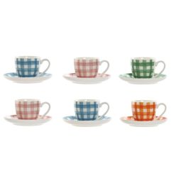   Kávés készlet kockás mintával porcelán 8,5x6,2x5,5 cm kék S/6