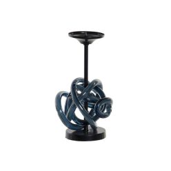 Gyertyatartó gömb üveg, fém 13x13x25 cm kék