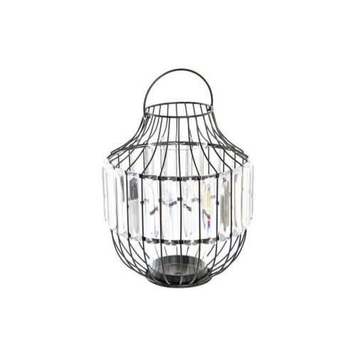 Gyertyatartó fém, üveg 20x20x25 cm fekete, átlátszó