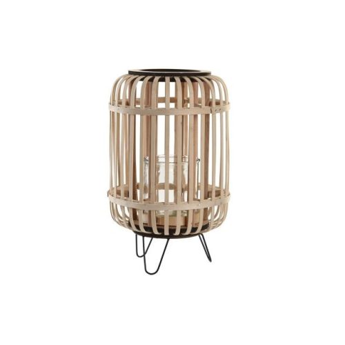 Gyertyatartó bambusz, fém, üveg 20x20x34 cm natúr, barna