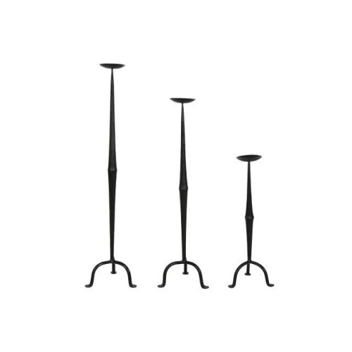 Gyertyatartó szett fém 26x26x107 cm fekete S/3