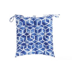 Székpárna geometrikus poliészter 40x40x7 cm kék, fehér