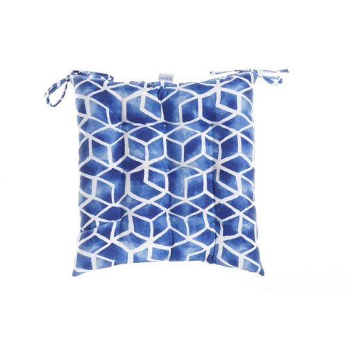 Székpárna geometrikus poliészter 40x40x7 cm kék, fehér