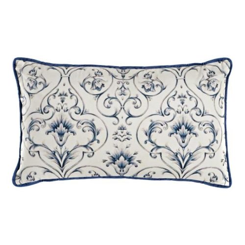 Párna virágos poliészter, bársony 50x10x30 cm kék
