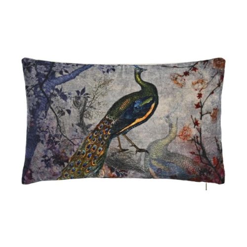Párna páva pamut 50x10x30 cm sötétszürke, színes